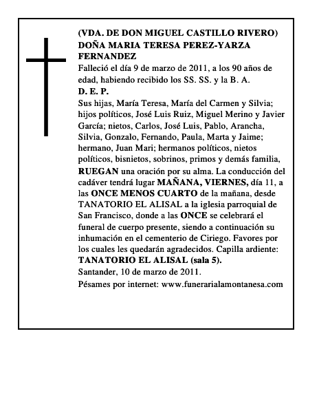 DOÑA MARIA TERESA PEREZ-YARZA FERNANDEZ