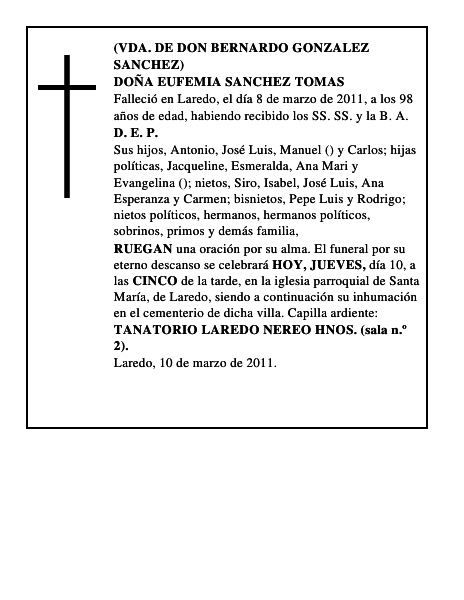 DOÑA EUFEMIA SANCHEZ TOMAS
