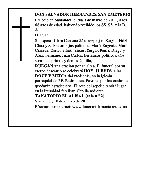 DON SALVADOR HERNANDEZ SAN EMETERIO