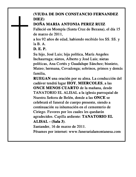 DOÑA MARIA ANTONIA PEREZ RUIZ