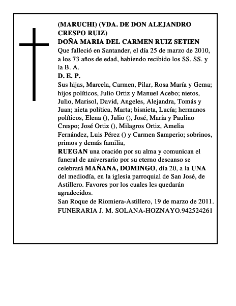 DOÑA MARIA DEL CARMEN RUIZ SETIEN