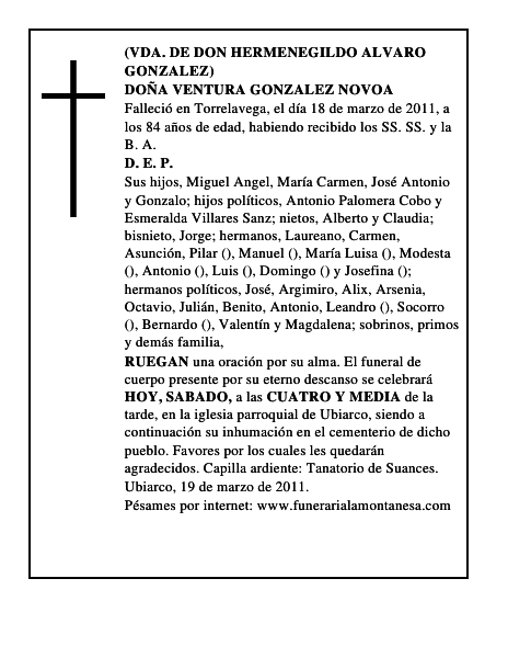 DOÑA VENTURA GONZALEZ NOVOA