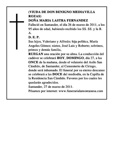 DOÑA MARIA LASTRA FERNANDEZ