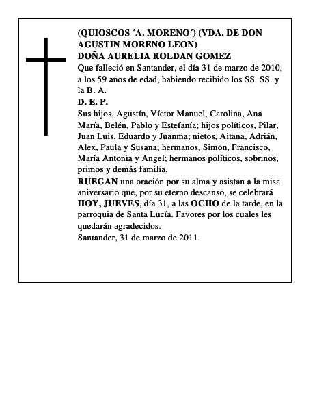 DOÑA AURELIA ROLDAN GOMEZ