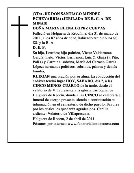 DOÑA MARIA ELENA LOPEZ CUEVAS