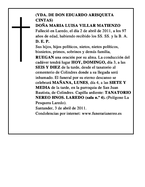 DOÑA MARIA LUISA VILLAR MATIENZO