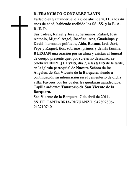 D. FRANCISCO GONZALEZ LAVIN