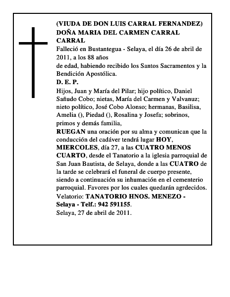 DOÑA MARIA DEL CARMEN CARRAL CARRAL