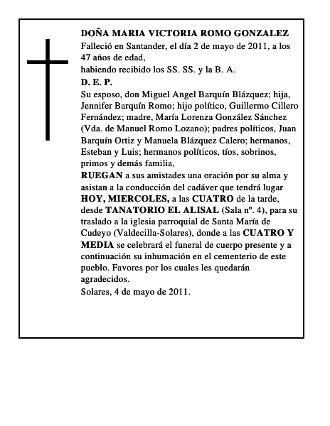 DOÑA MARIA VICTORIA ROMO GONZALEZ