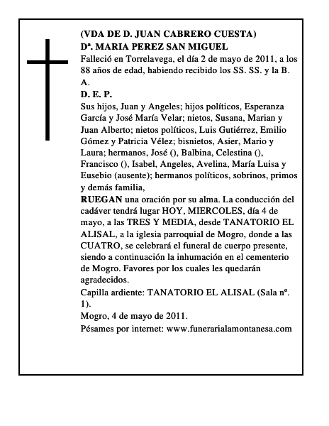 Dª. MARIA PEREZ SAN MIGUEL