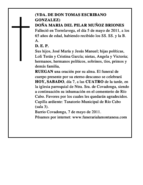 DOÑA MARIA DEL PILAR MUÑOZ BRIONES