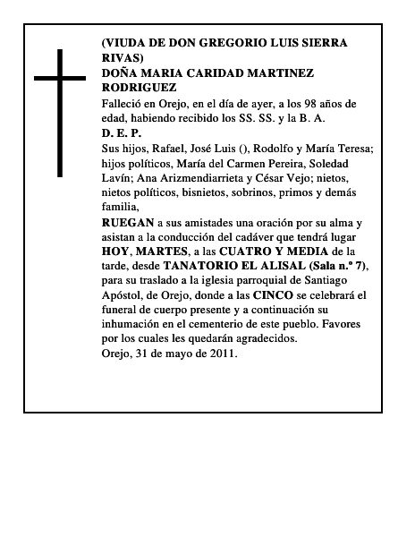 DOÑA MARIA CARIDAD MARTINEZ RODRIGUEZ