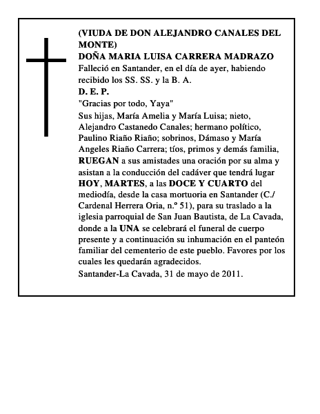 DOÑA MARIA LUISA CARRERA MADRAZO