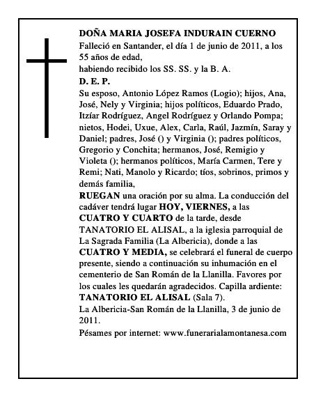 DOÑA MARIA JOSEFA INDURAIN CUERNO