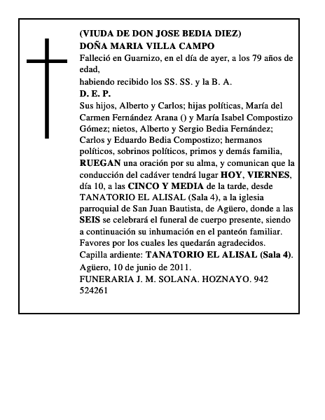 DOÑA MARIA VILLA CAMPO