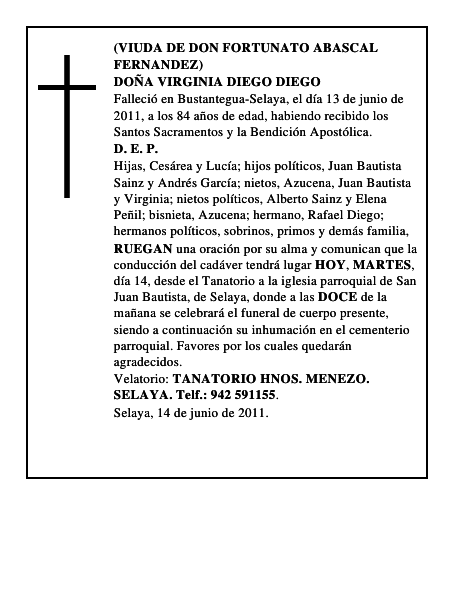 DOÑA VIRGINIA DIEGO DIEGO