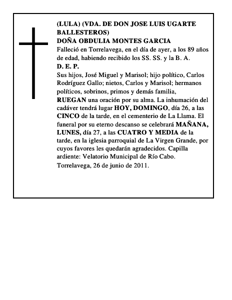 DOÑA OBDULIA MONTES GARCIA