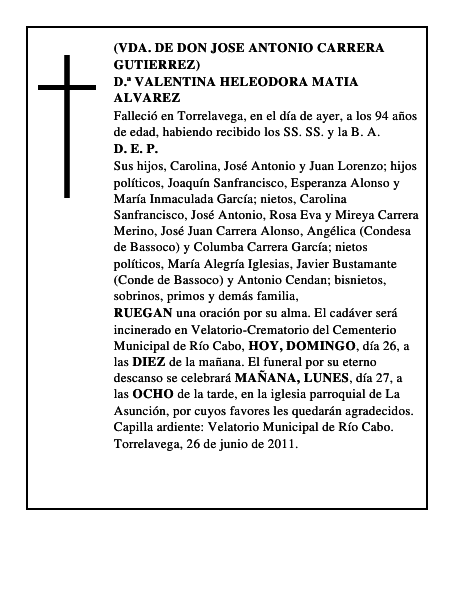 D.ª VALENTINA HELEODORA MATIA ALVAREZ