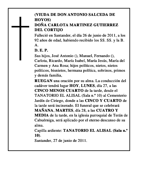 DOÑA CARLOTA MARTINEZ GUTIERREZ DEL CORTIJO