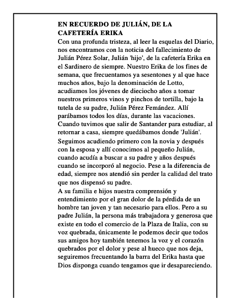 En recuerdo de Julián, de la cafetería Erika
