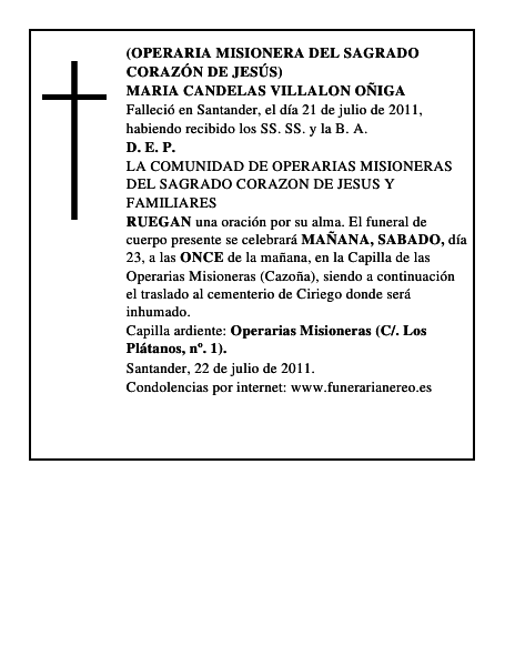 MARIA CANDELAS VILLALON OÑIGA