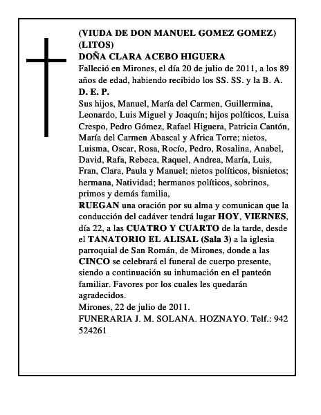 DOÑA CLARA ACEBO HIGUERA