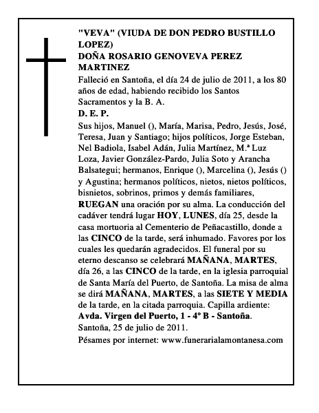 DOÑA ROSARIO GENOVEVA PEREZ MARTINEZ