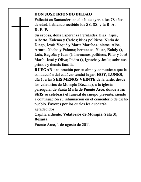 DON JOSE IRIONDO BILBAO