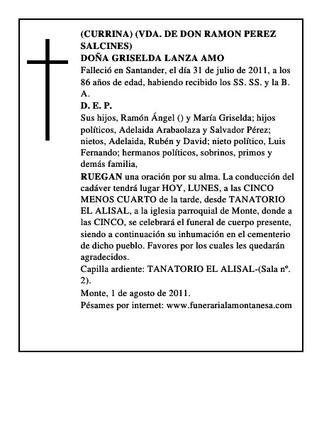 DOÑA GRISELDA LANZA AMO
