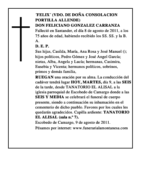 DON FELICIANO GONZALEZ CARRANZA