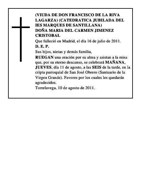 DOÑA MARIA DEL CARMEN JIMENEZ CRISTOBAL