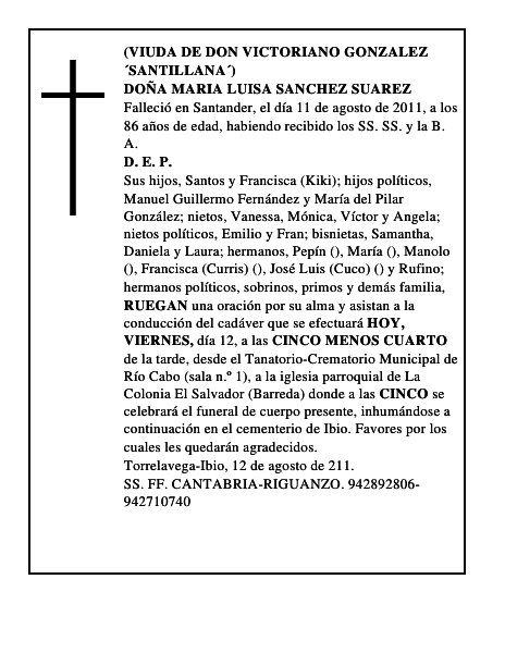 DOÑA MARIA LUISA SANCHEZ SUAREZ