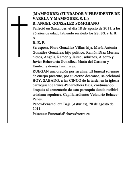 D. ANGEL GONZALEZ SOMOHANO