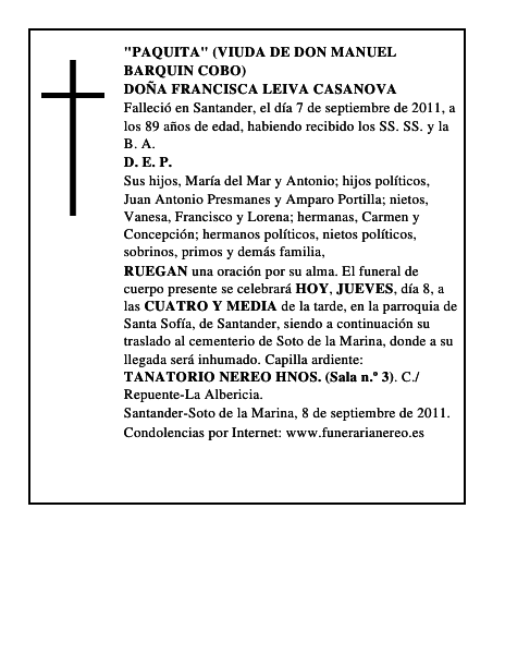 DOÑA FRANCISCA LEIVA CASANOVA