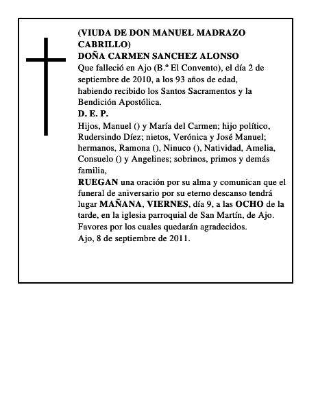 DOÑA CARMEN SANCHEZ ALONSO