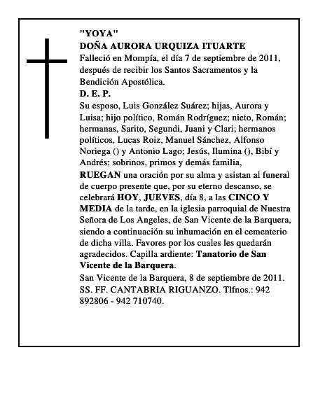 DOÑA AURORA URQUIZA ITUARTE