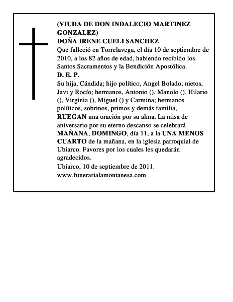 DOÑA IRENE CUELI SANCHEZ