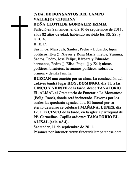 DOÑA CLOTILDE GONZALEZ IRIMIA