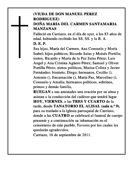 DOÑA MARIA DEL CARMEN SANTAMARIA MANZANAS