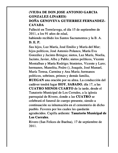 DOÑA GENOVEVA GUTIERREZ FERNANDEZ-CAVADA