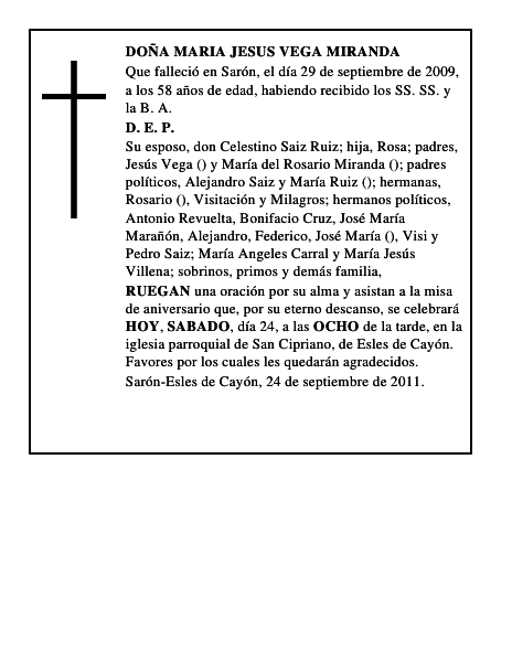 DOÑA MARIA JESUS VEGA MIRANDA