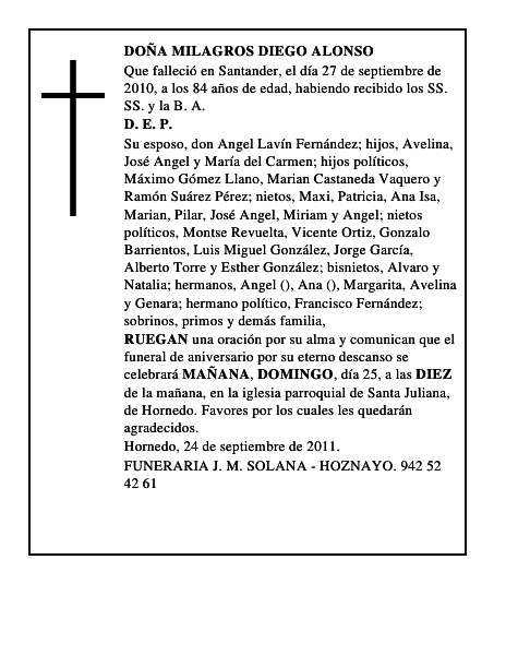 DOÑA MILAGROS DIEGO ALONSO