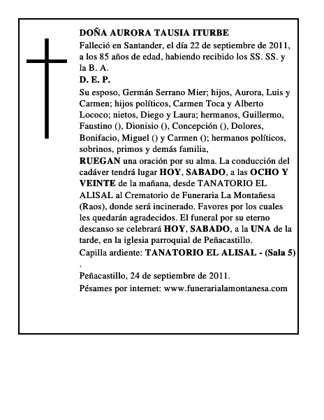 DOÑA AURORA TAUSIA ITURBE