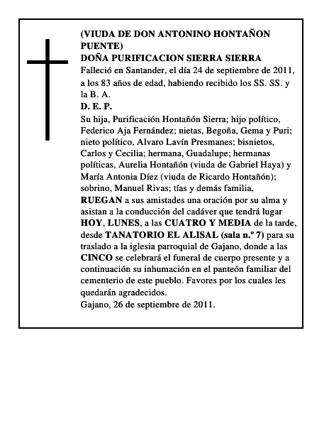 DOÑA PURIFICACION SIERRA SIERRA