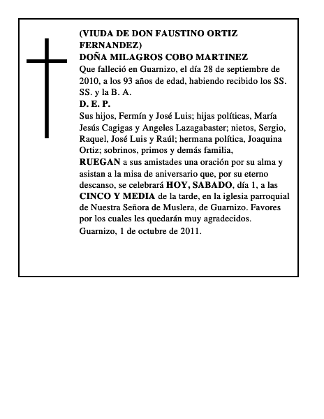 DOÑA MILAGROS COBO MARTINEZ