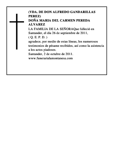 DOÑA MARIA DEL CARMEN PEREDA ALVAREZ