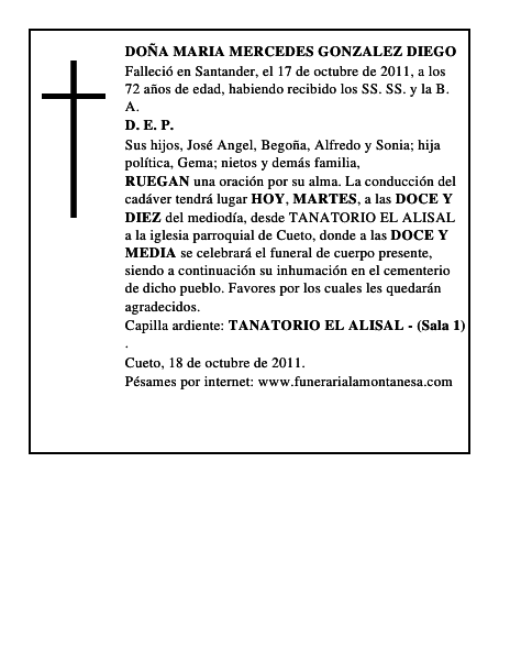 DOÑA MARIA MERCEDES GONZALEZ DIEGO