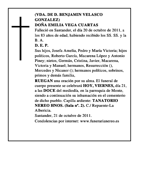 DOÑA EMILIA VEGA CUARTAS