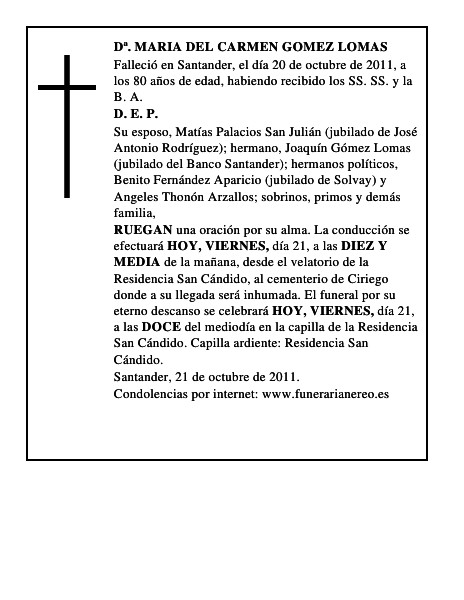 Dª. MARIA DEL CARMEN GOMEZ LOMAS