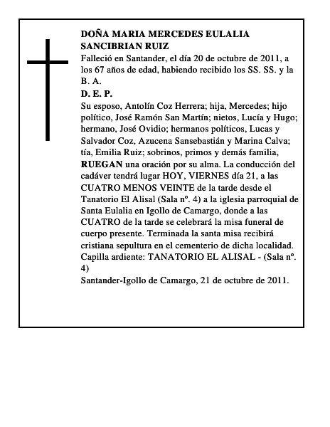 DOÑA MARIA MERCEDES EULALIA SANCIBRIAN RUIZ